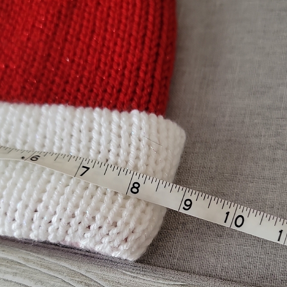 Red and White Knit Beanie with Pom Pom - Picture 7 of 8